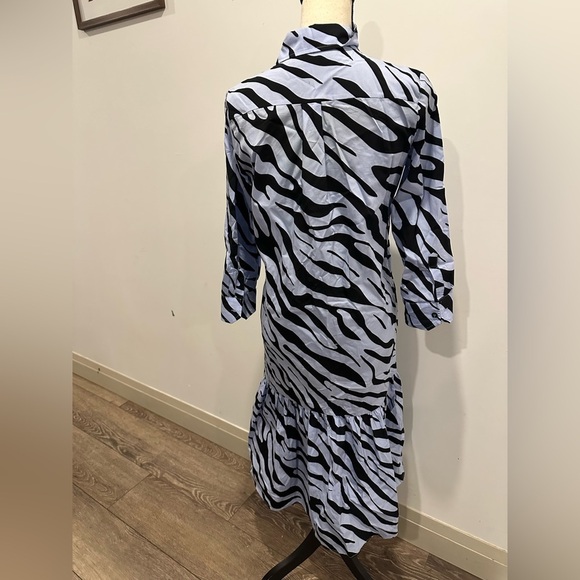 Zara zebra pattern baby  blue button front shirt dress SZ XS - Picture 4 of 8